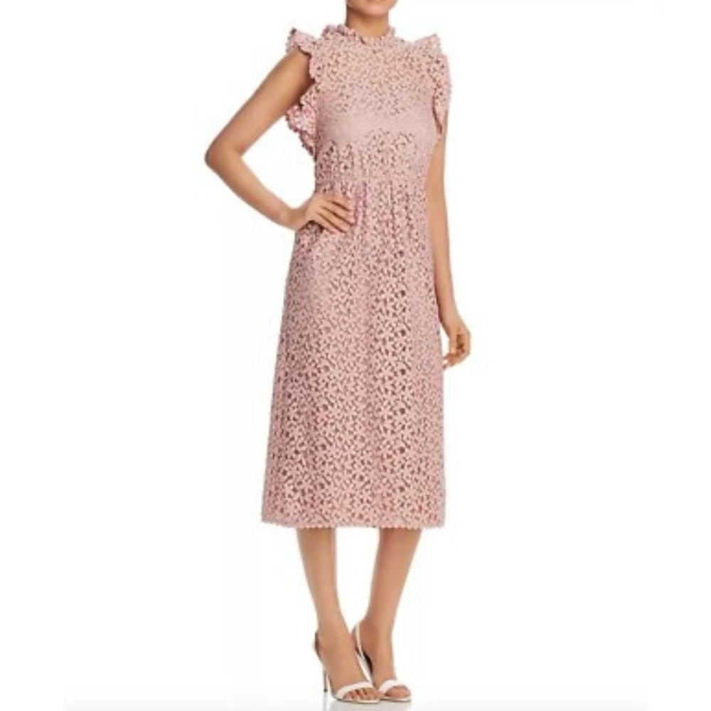 Kate Spade New York- Pink Lace midi Dress with Ruffle flutter sleeves.Size 10